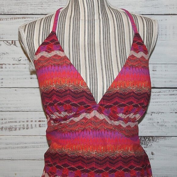 La Blanca Striped Abstract Print One Piece Swimsuit Bath Suit Size 14 - Picture 3 of 7